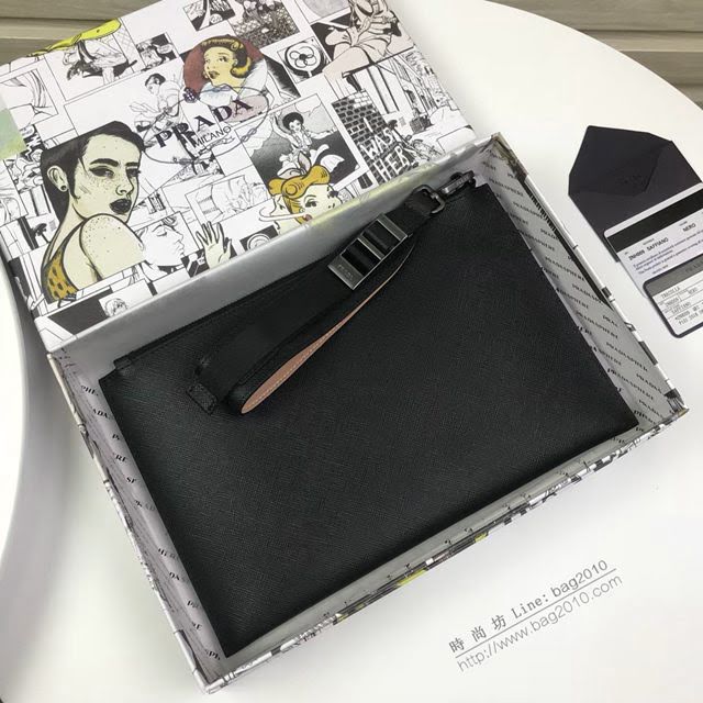 prada手包 普拉達新款皮革手拿包 2NH009 PRADA十字紋牛皮黑色手拿包  pyd2247